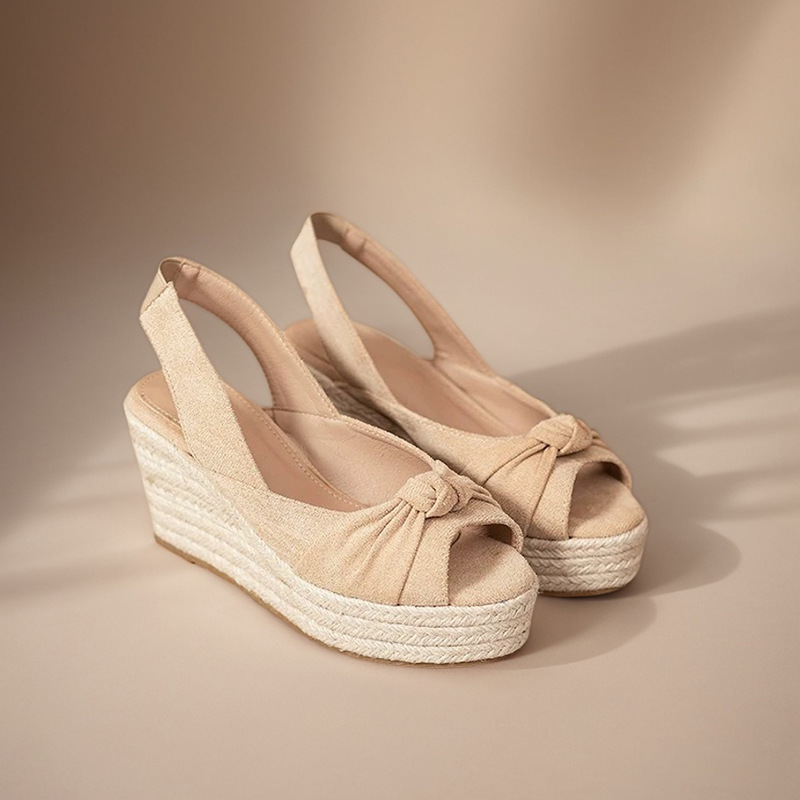 Wedge Espadrille Women - LIHUAMAO beige Espadrille-Peep-Toe-Keilsandalen, Schuhe für Damen,