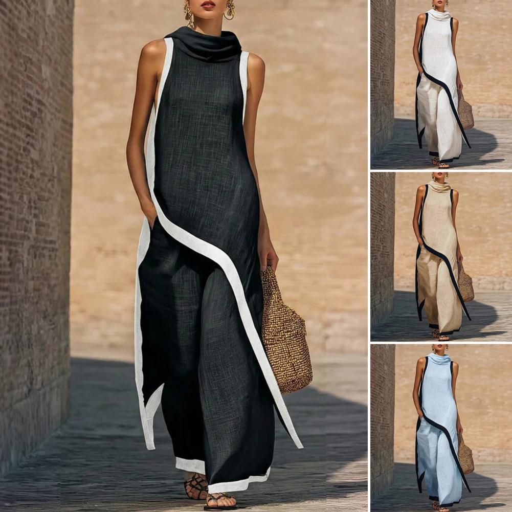 Linen Pant Wide - Damen Zweiteiler aus Baumwolle und Leinen