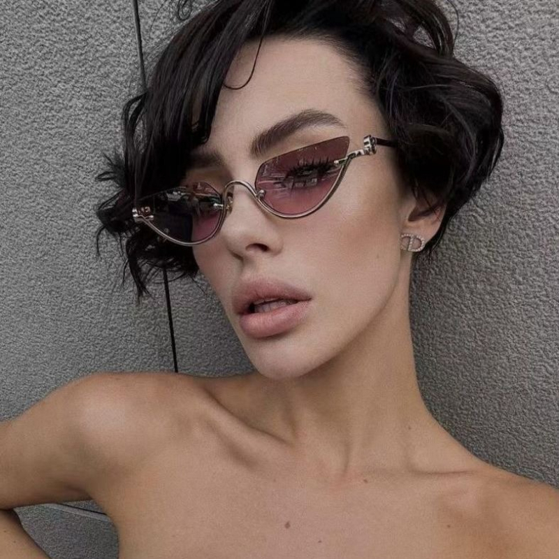 Sunglasses Cat Eye - Modische Metall-Halbrahmen Cat-Eye-Sonnenbrille für Damen Retro-Trend