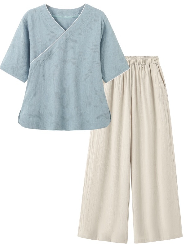 Linen Pant Wide - Neues chinesisches Kunsthandwerk im Retro-Stil: Baumwoll-Leinen-Kurzarm-Oberteil