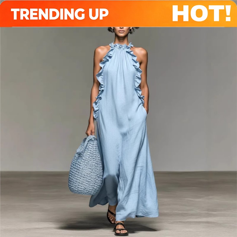 Maxi Dress Halter - Maßanfertigung Damen Sexy Neckholder Rüschen Maxikleid