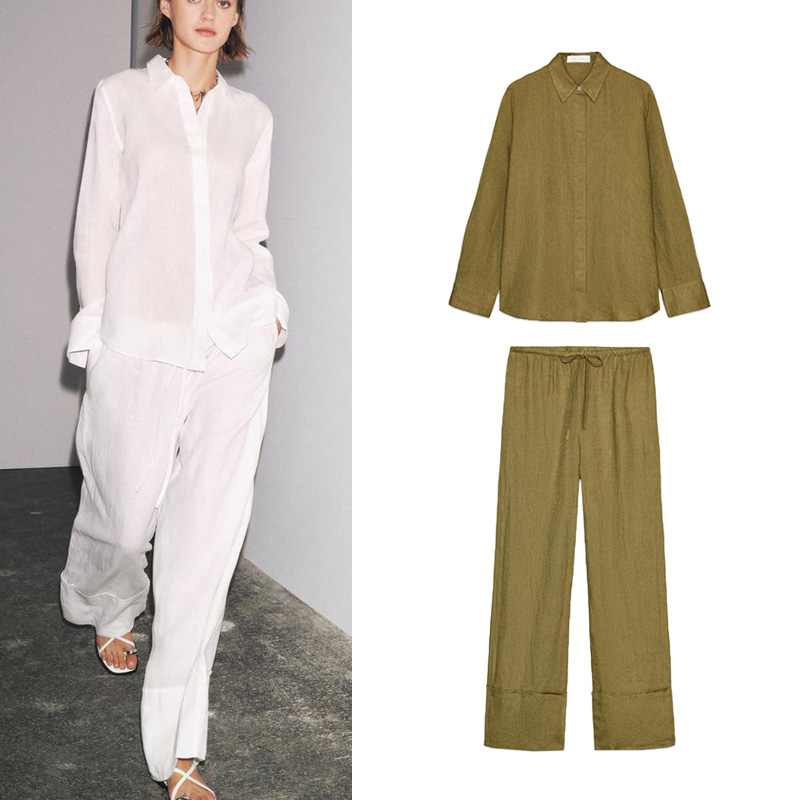 Lässiges Langarm-Hemd mit Krag – Linen Pant Wide Bewertung und Preis