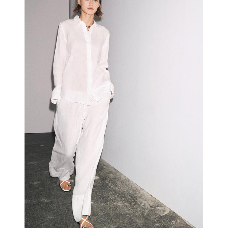 Lässiges Langarm-Hemd mit Krag – Linen Pant Wide Bewertung und Preis