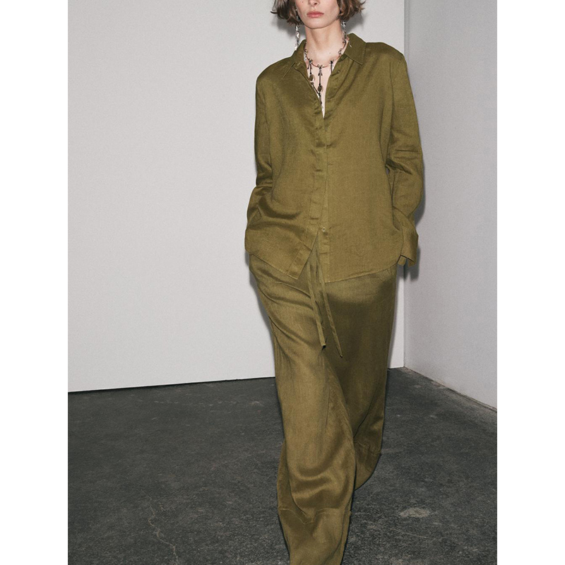 Lässiges Langarm-Hemd mit Krag – Linen Pant Wide Bewertung und Preis